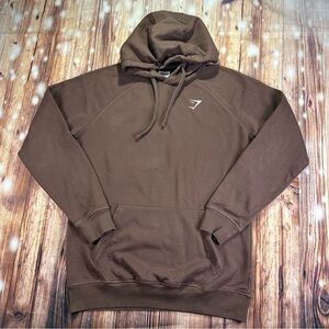 Gymshark Hoodie Mens Brown Crest Pullover Sweatshirt Athletic Gym Run Workout M